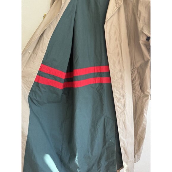 LANDS’ END Trench Coat Mens XL Tan Khaki Beige Fully Lined Preppy Vintage Button - Picture 3 of 5